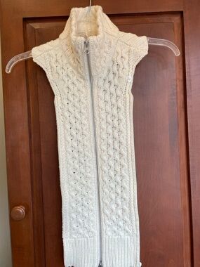 Veronica Beard Sweater Dickey Cable-Knit Zip-Up - Cream and Button in Cuffs